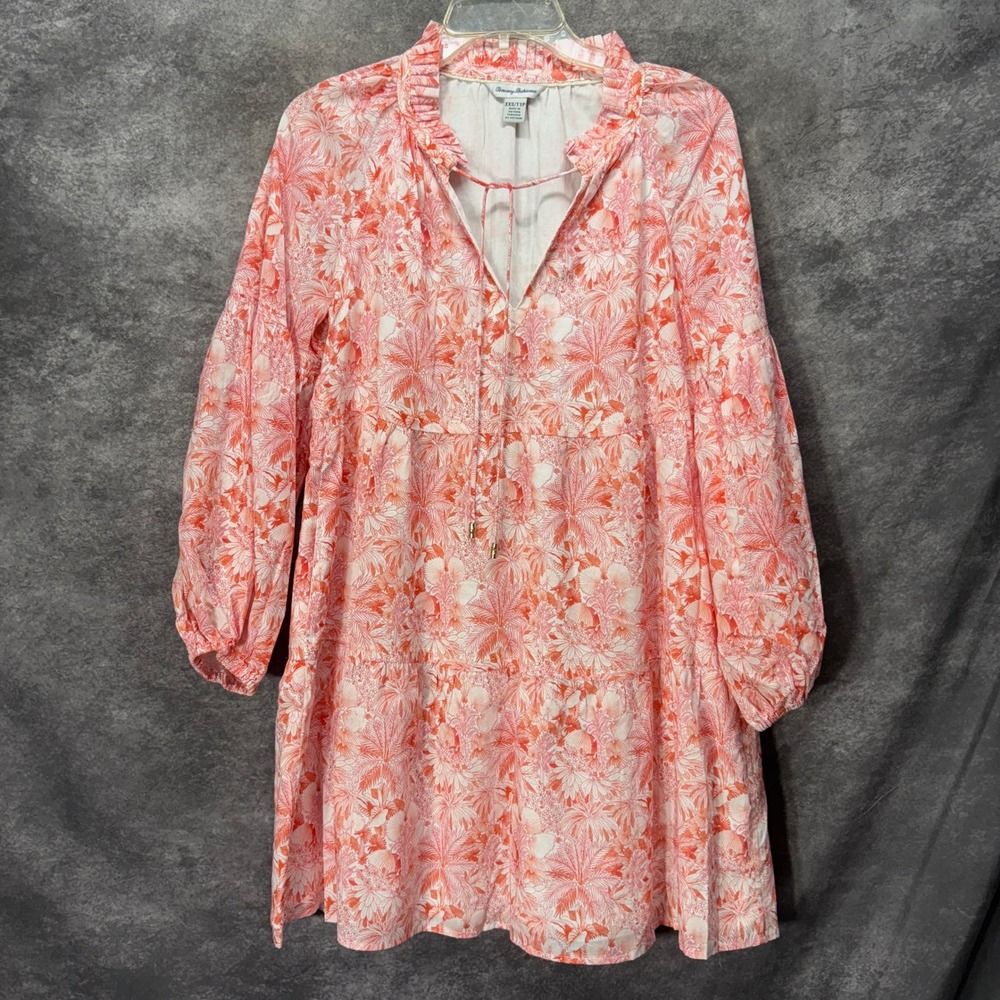 Tommy Bahama Petite Palma Tiered Mini Dress Size XXS Coral Floral Tropical